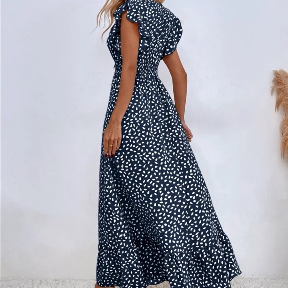 Dots ruffle trim shirred waist maxi dress mint blue - Picture 13 of 16